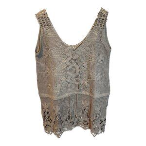 Jaded Gypsy Crochet Lace Sleeveless Dream Weaver Tunic Top Gray Small/Med Boho